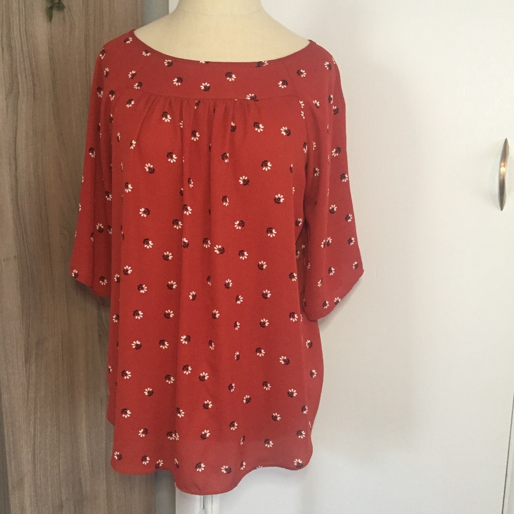 LOFT Burnt Orange Draping BOHO Blouse
